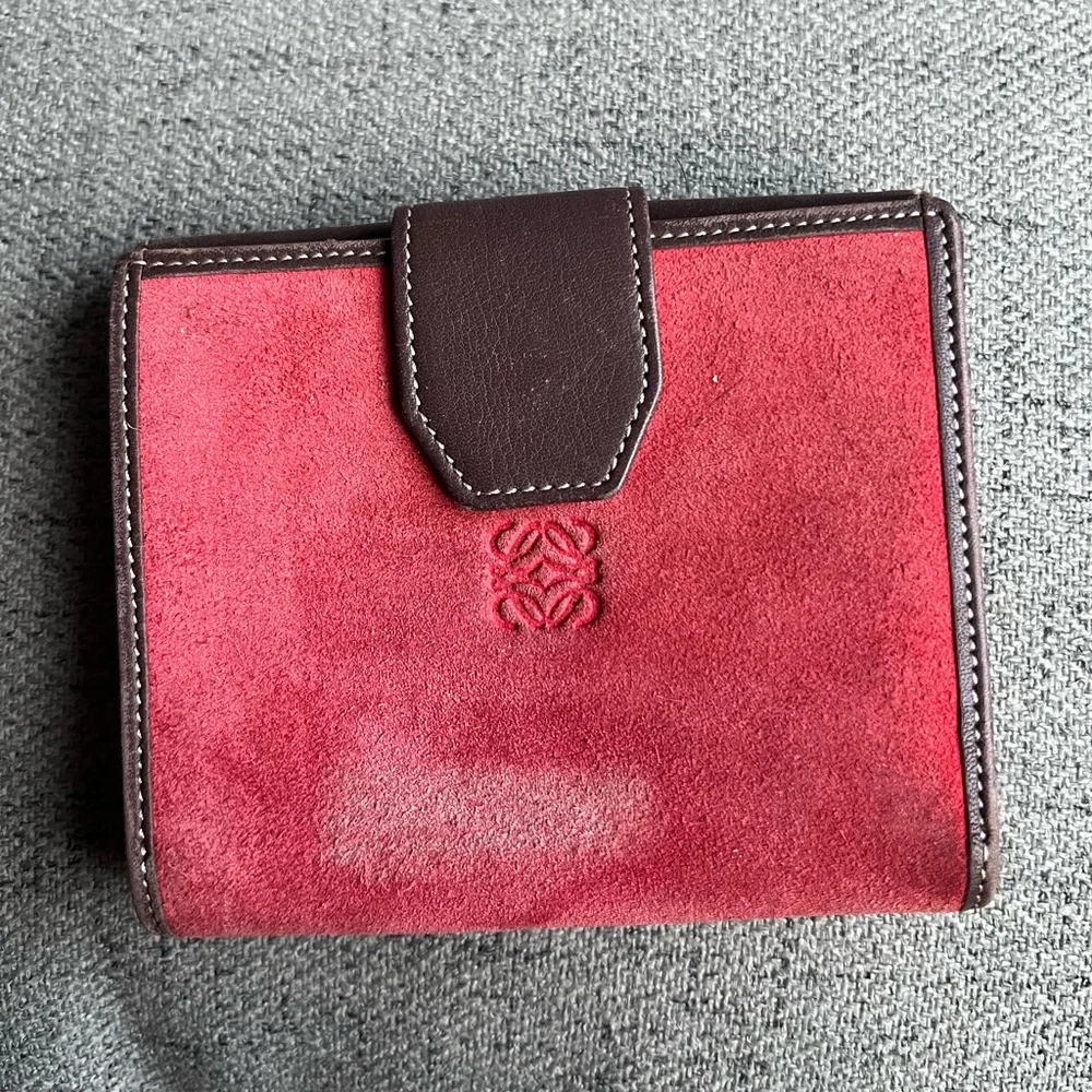 Loewe Amazona Vintage Anagram Suede bifold wallet.